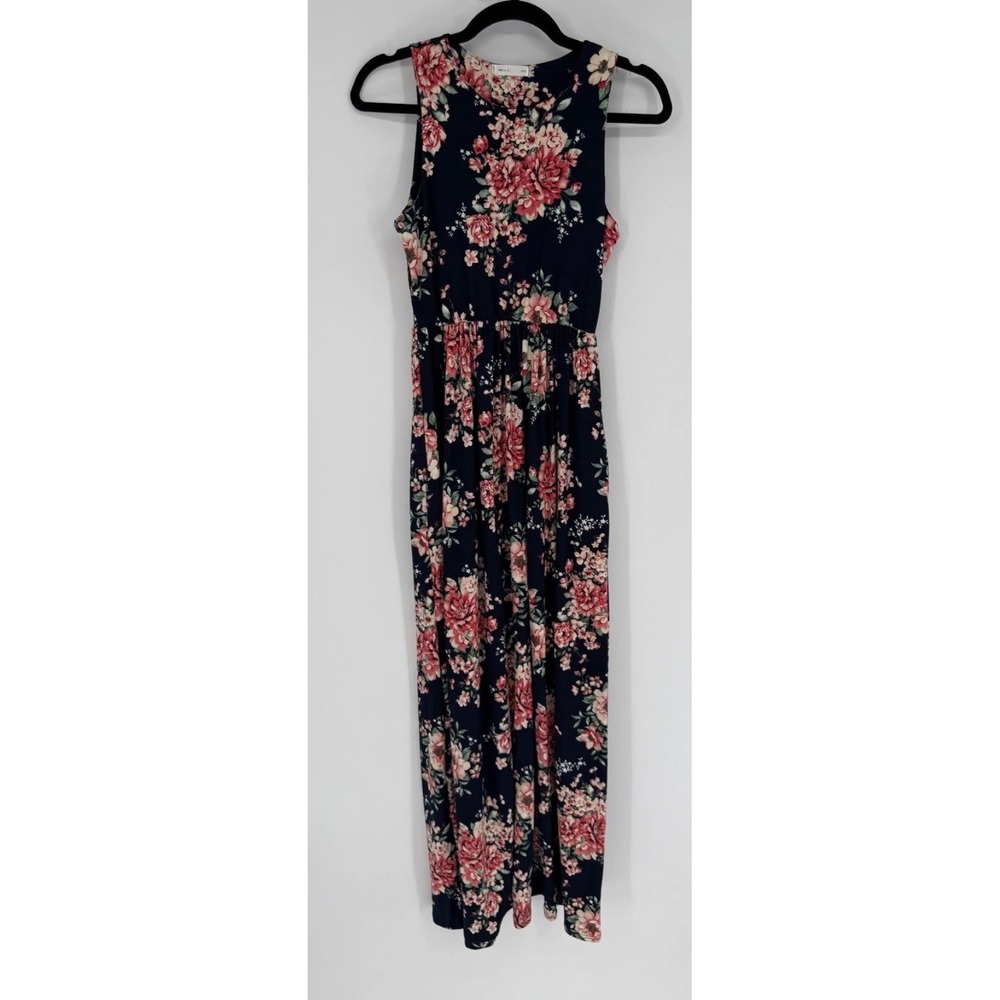 Reb & J Maxi Dress Women's Small Black Floral Boho Elegant Pockets Stretchy